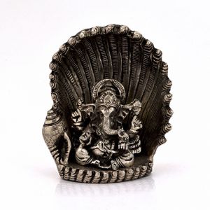 Idols & Decoratives - Vivan Creation White Metal Antique Lord Ganesha on Naag Idol 310