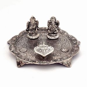 Temple Poojas - Vivan Creation White Metal Lord Laxmi Ganesh With Dia Thali 317