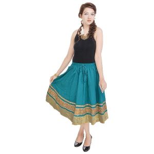 Skirts, Trousers - Vivan Creation Rajasthani Ethnic Green Cotton Short Skirt  Free Size (Product Code - SMSKT591)