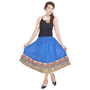 Skirts, Trousers - Vivan Creation Rajasthani Ethnic Turquoise Cotton Short Skirt  Free Size (Product Code - SMSKT592)