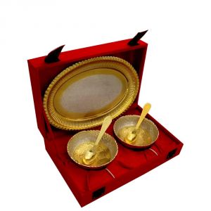 Bowl sets - Vivan Creation Round Shape 2 Bowl and tray with 2 Spoon Set (Product Code - SM-HCF547)