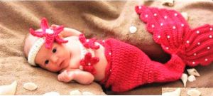 New Born Baby Gifts - Handmade Red Mermaid, Baby Infant Crochet