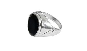Men's Rings - Black Silver Oval - Shape Stone Design Alloy Fingure Ring For Men Boys 25 Size