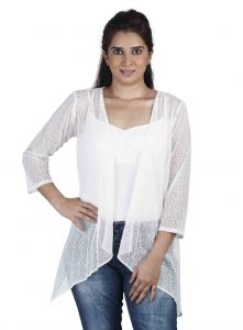 Soie 34Th Embroidered Fabric Sleeves Jacket & Pannels, Uneven Hem(Product Code)_Jkt-01Off White_