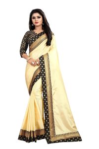 Silk Sarees - Mahadev Enterprises Beige Paper Silk Saree With Jacquard Blouse Pics ( Code -BBC122B)
