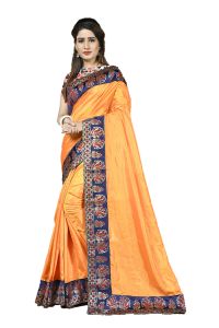 Sarees - Mahadev Enterprise Orange Heavy Paper Silk Saree With Jacquard Blouse Pics ( Code -BBC132E)