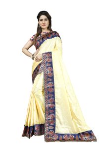 Sarees - Mahadev Enterprise Beige Heavy Paper Silk Saree With Jacquard Blouse Pics ( Code -BBC132F)