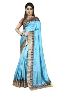 Silk Sarees - Mahadev Enterprise Turquoise Heavy Paper Silk Saree With Jacquard Blouse Pics ( Code -BBC133B)