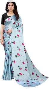 Crepe Sarees - Mahadev Enterprise Floral Digital Print Saree With Art Silk Blouse Piece(DC233Grey)