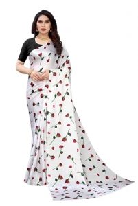 Crepe Sarees - Mahadev Enterprise Floral Digital Print Saree With Art Silk Blouse Piece(DC233White)