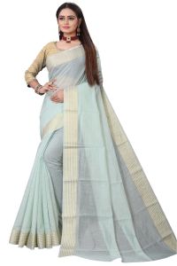 Cotton Sarees - Mahadev Enterprise Trendy Linen Cotton Saree With Jacquard Blouse Piece(DC247D)