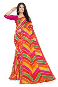 Fabrics - Mahadev Enterprise Multicolor Georgette Leheriya Print Saree With Art Silk Blouse Piece(DC258PINK)