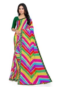 Sarees - Mahadev Enterprise Multicolor Georgette Leheriya Print Saree With Art Silk Blouse Piece(DC259GREEN)