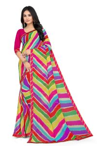 Laces, Fabrics, Trims - Mahadev Enterprise Multicolor Georgette Leheriya Print Saree With Art Silk Blouse Piece(DC258PINK)