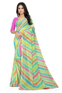 Laces, Fabrics, Trims - Mahadev Enterprise Georgette Leheriya Printed Saree With Art Silk Blouse Piece (DC260Light)