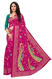 Laces, Fabrics, Trims - Mahadev Enterprise Printed Georgette Saree With Running Blouse Piece (DC217PINK)
