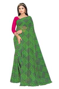 Women's Clothing - Mahadev Enterprise Georgette Printed Saree With Running Blouse Piece (DC266Green)