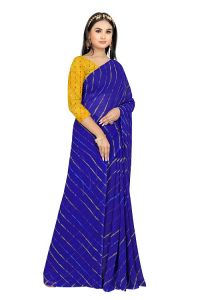 Women's Clothing - Mahadev Enterprise Georgette Printed Saree With Running Blouse Piece (DC267Blue)