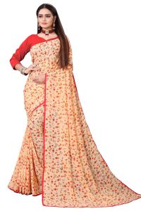 Women's Clothing - Mahadev Enterprise Floral Print Georgette Saree With Art Silk Blouse Piece(DC249RED)