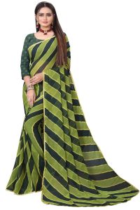 Sarees - Mahadev Enterprise Fancy Printed Georgette Saree With Running Blouse Piece (DC253GREEN)