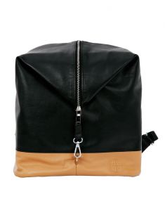 Backpacks - JL Collections Unisex Genuine Leather Black and Beige Backpack (Code - JLBPU_3453)