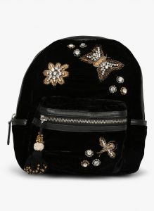 Bags - JL Collections Velvet Black Butterfly Patch Design Embroidery & Stone Fancy Backpack for Girls