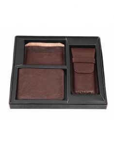 Wallets (Men's) - JL Collections 8 Card Slots Brown Men's Leather Wallet with Card Holder and Pen Pouch Gift Sets (Pack of 3)