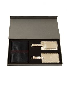 Travel luggage tags - JL Collections Blue Leather Passport Holder with Gold Luggage Tag Gift Sets (Pack of 3)