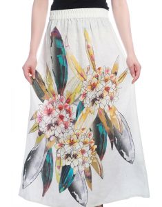Skirts, Trousers - OPUS White Cotton Casual Floral Print Fusion Wear Women's Skirt (Code - SK_L_009_WH)