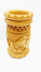 Arts Of India Wooden Handcrafted Decorative Pen Stand With Top Jaali (Code - SEPSJG)