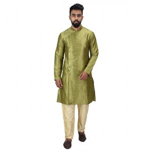 Men's Wear - Angrakha Cotton Silk Regular Fit Self Design Kurta Pajama Set ( Code - Bckuset016)