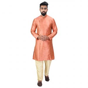 Apparels & Accessories - Angrakha Cotton Silk Regular Fit Self Design Kurta Pajama Set ( Code - Bckuset024)