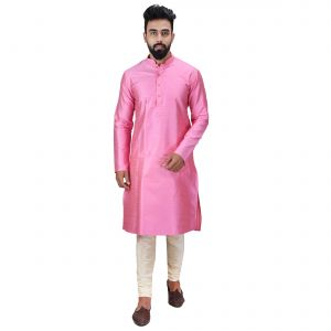 Kurta Sets (Men's) - Limited Edition Cotton Silk Regular Fit Self Design Kurta Pajama ( Code - Akakkuset0052)