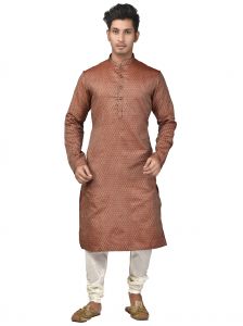 Kurta Sets (Men's) - Limited Edition Cotton Silk Regular Fit Self Design Kurta Pajama ( Code - Akakkuset106)