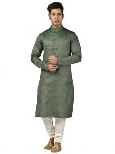 Kurta Sets (Men's) - Limited Edition Cotton Silk Regular Fit Self Design Kurta Pajama ( Code - Akakkuset120)