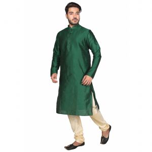 Kurta Sets (Men's) - Limited Edition Cotton Silk Regular Fit Self Design Kurta Pajama ( Code - Akakkuset038)