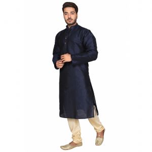 Ethnic Wear For Men ,Anarkali Suits ,Chaniya And Ghagra Cholis ,Sarees  - Limited Edition Cotton Silk Regular Fit Self Design Kurta Pajama ( Code - Akakkuset0044)