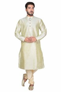 Kurta Sets (Men's) - Limited Edition Cotton Silk Regular Fit Self Design Kurta Pajama ( Code - Akakkuset0045)