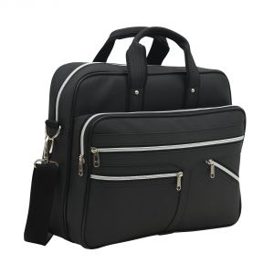 Laptop Bags - AQUADOR laptop cum messenger bag with black faux vegan leather- ( Code -AB-S-1460-Black )