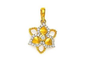 Diamond Jewellery - Avsar Real Gold and Diamond Flower Pendant