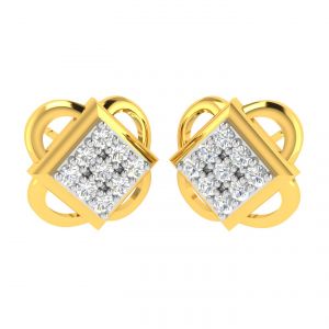 Gold Earrings - Avsar Real Gold and Diamond Minal Earring (Code - AVE316YB)