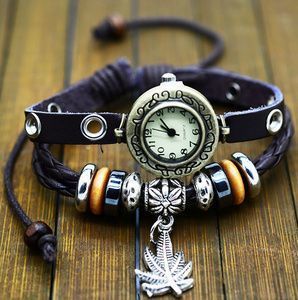 Women's Watches   Round Dial   Leather Belt   Analog - Black Color Quartz Fashion Weave Wrap Around Leather Bracelet Lady Watch