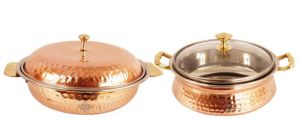 Casserole & sets - Steel Copper Donga 750 Ml 1 Casserole Handi Glass Lid 700 Ml Dishes