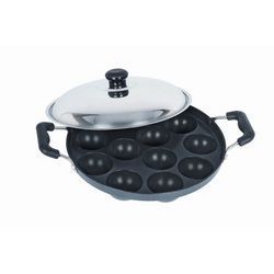 Utensils - 12pits Bright Non-stick Appam Patra Maker With Stainless Steel Lid