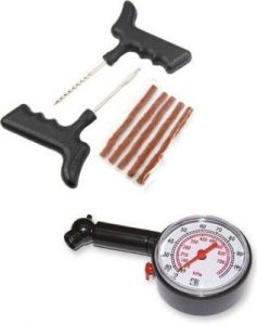 Car Styling Products - Autostark Tubeless Tyre Puncture Repair Kit With Tire Pressure Gauge Combo