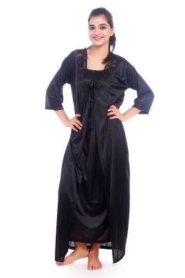 Buy Fasense Women Satin Nightwear Sleepwear 2 PCs Nighty With Robe Set online