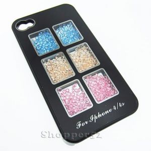 Black Designer With Diamond Back Hard Shell Cover Case For IPhone 4