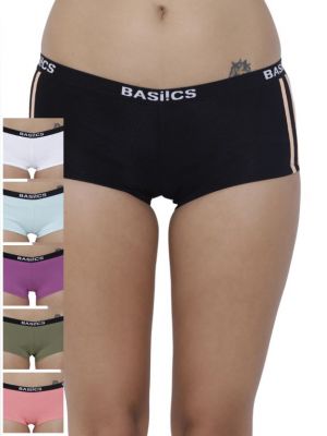 Buy Basiics By La Intimo Women's Alegria Joy Boyshort Panty (Combo Pack of 6 ) online