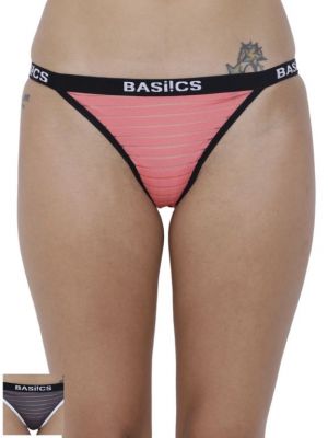 Buy Basiics By La Intimo Women's Caliente Hot Thong Panty (Combo Pack of 2 ) online
