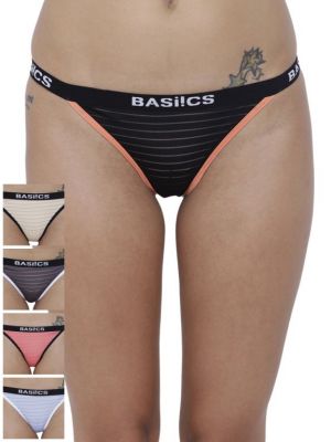 Buy Basiics By La Intimo Women's Caliente Hot Thong Panty (Combo Pack of 5 ) online